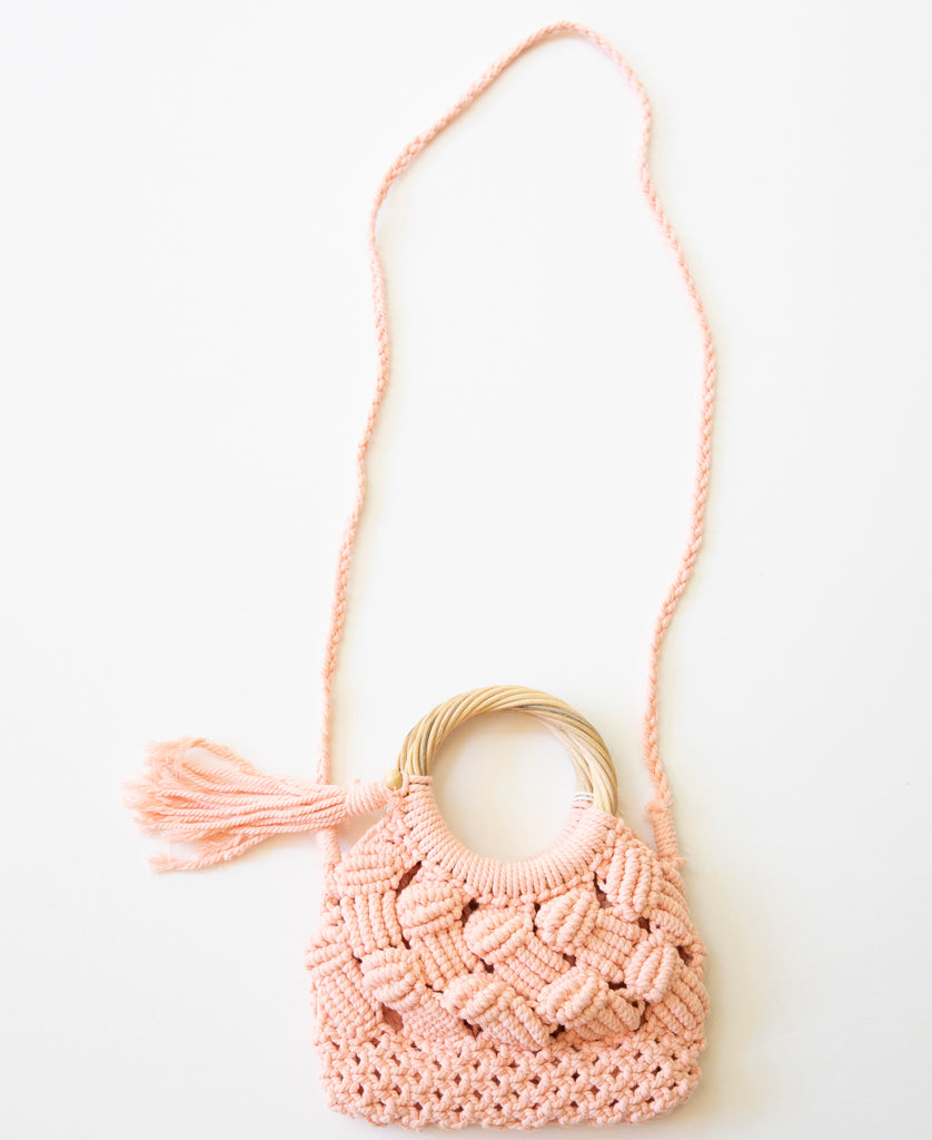 Lazy Beach Rope Wood Bag Tassel | Pale Pink - Shoulder Bags