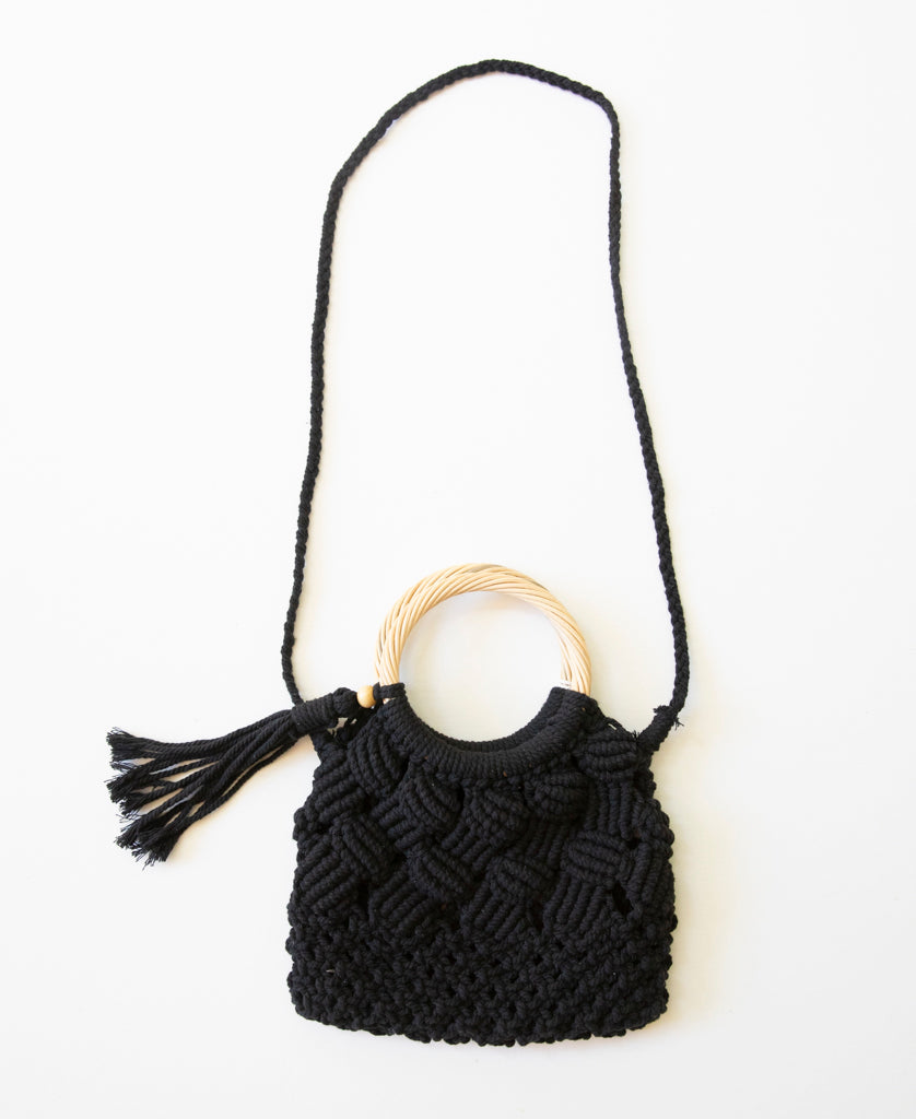 Lazy Beach Rope Wood Bag Tassel | Black - Shoulder Bags