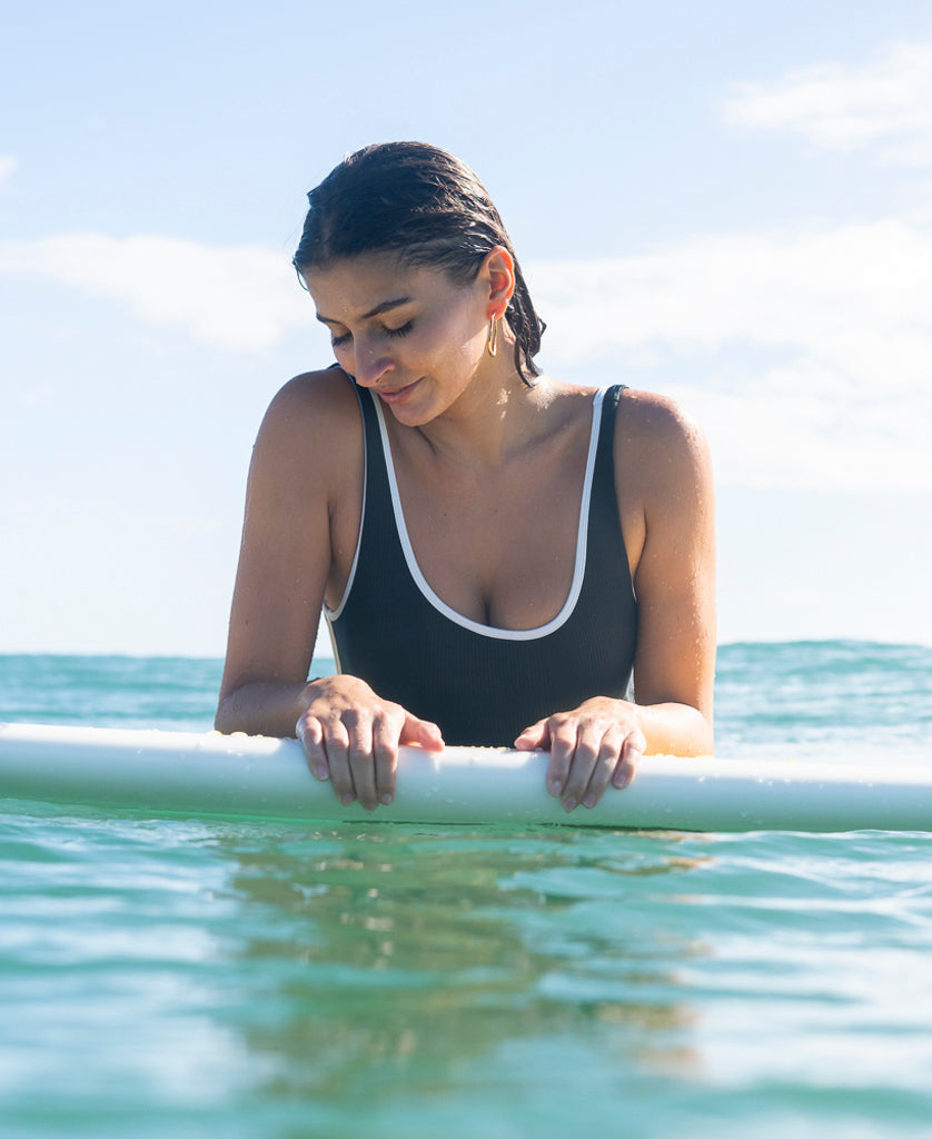 Golden Breed Moana Retro Rib | Black/Off White - One-Piece Swimsuits
