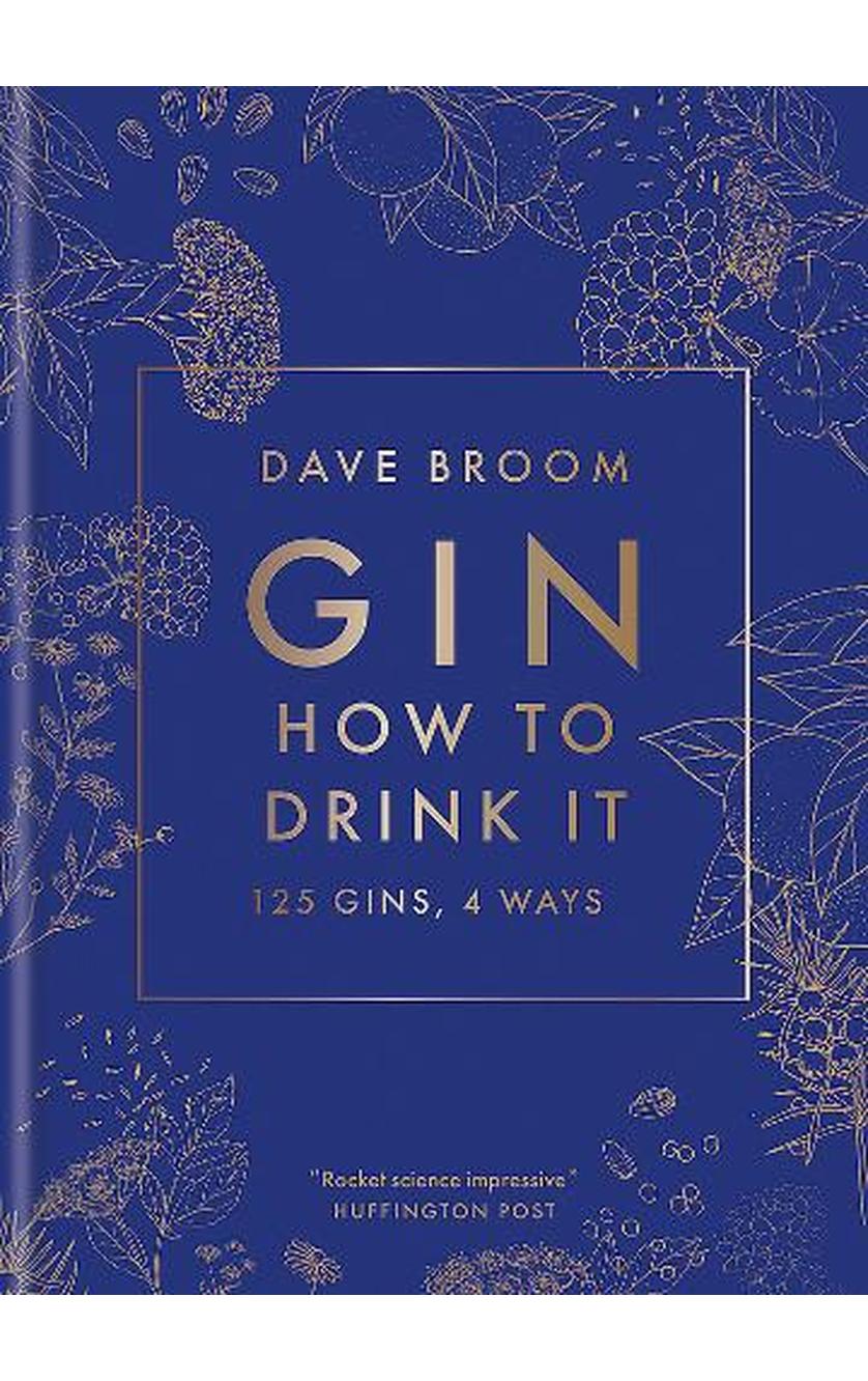 Book cover for Gin The Manual by Brumby Sunstate, featuring gold floral illustrations on a blue background with the subtitle 125 Gins, 4 Ways—perfect inspiration for gin cocktail and martini enthusiasts.