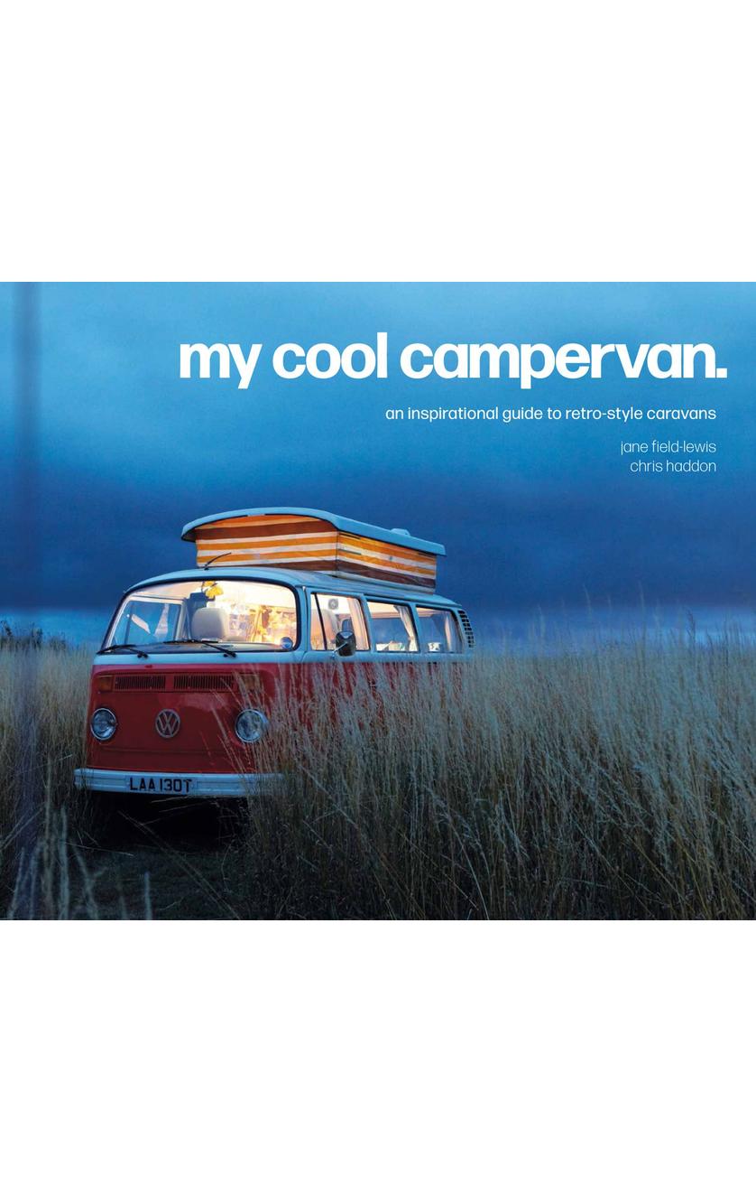A red Volkswagen campervan with its roof raised is parked in tall grass at dusk on the cover of MY COOL CAMPERVAN #2 by Brumby Sunstate—an ideal source of inspiration for retro campervan enthusiasts.