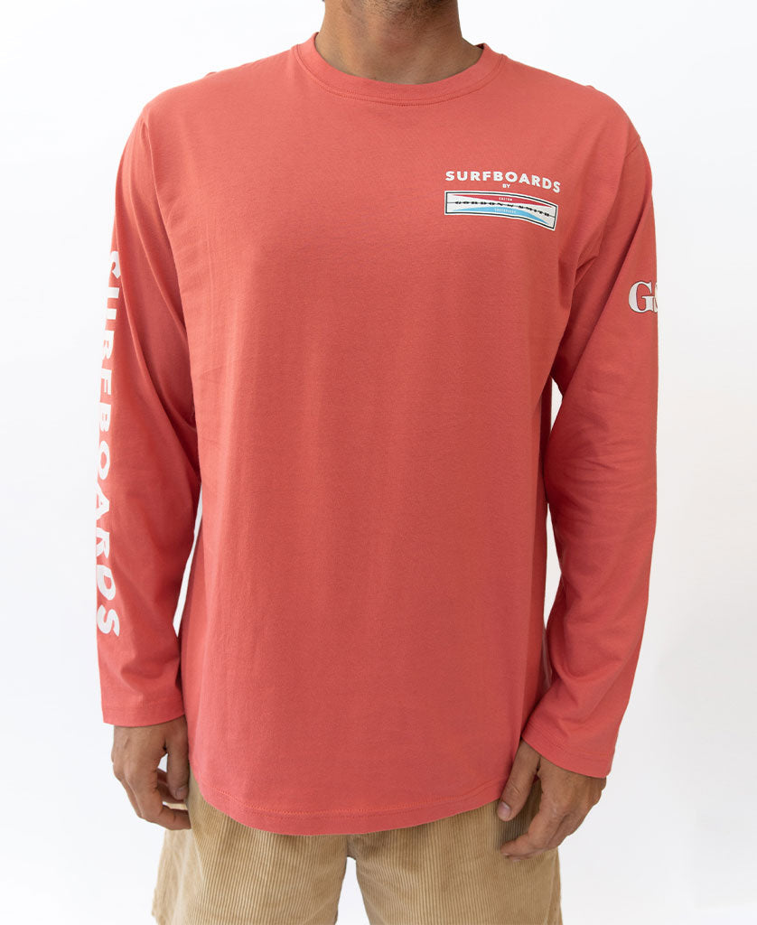 Gordon & Smith G&S Surfboard Comp LS Tee | Wash Red - T-Shirts