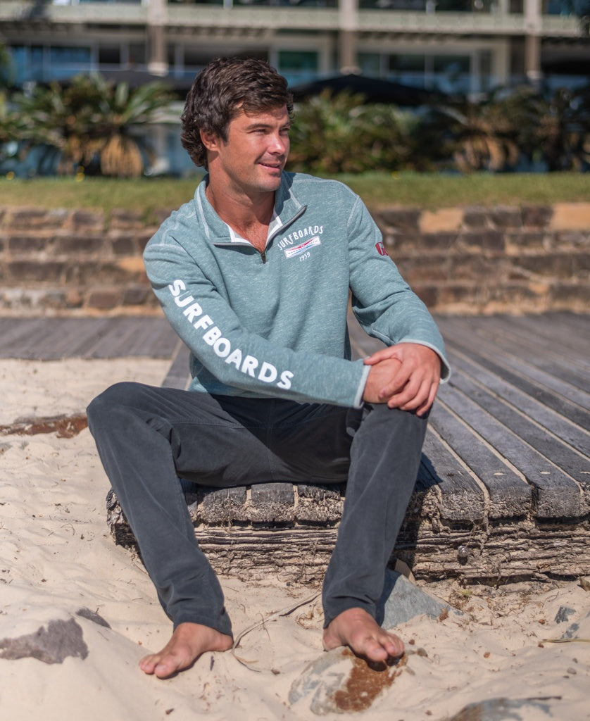 Gordon & Smith G&S 1/4 Zip Surfboards Rag Top | Surf Green Marle - Sweatshirts