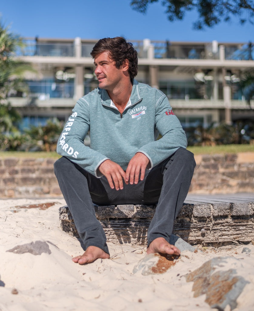 Gordon & Smith G&S 1/4 Zip Surfboards Rag Top | Surf Green Marle - Sweatshirts
