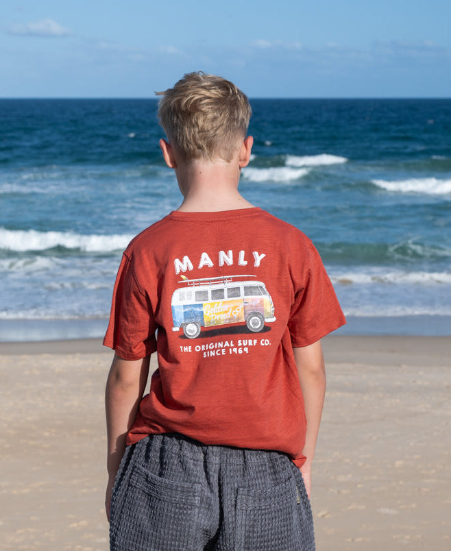Manly Stoked Kombi Kids Tee | True Red