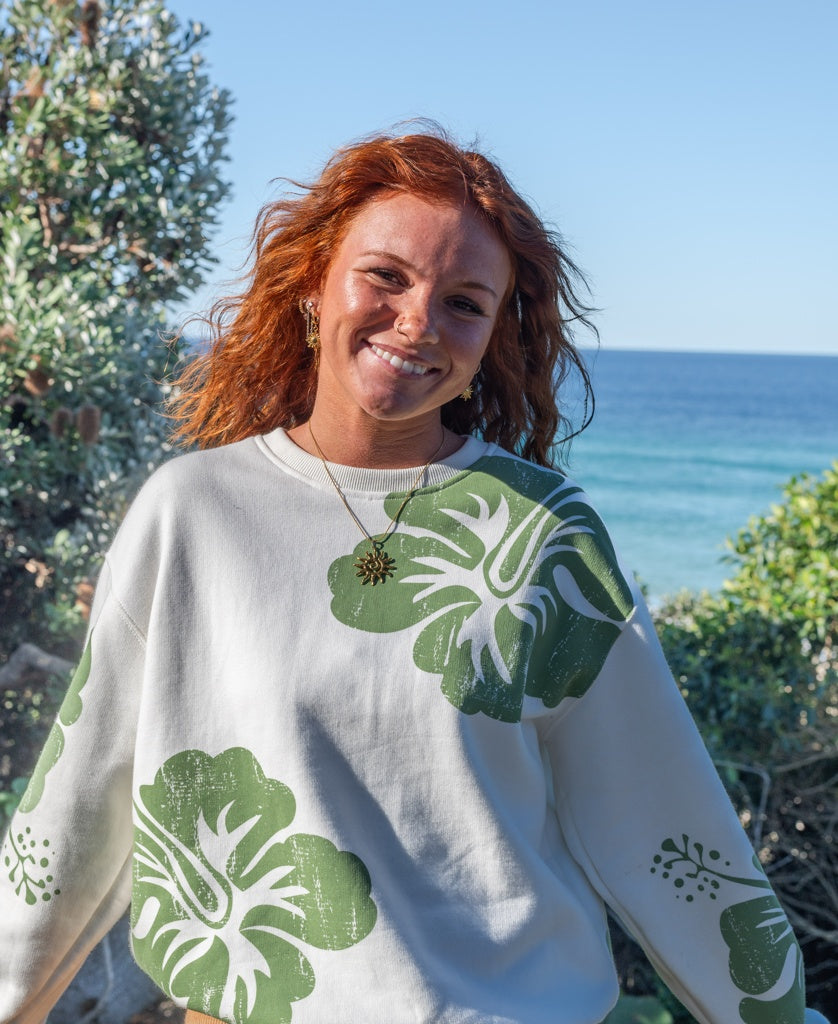 Hibiscus Sweat | Off White/Moss