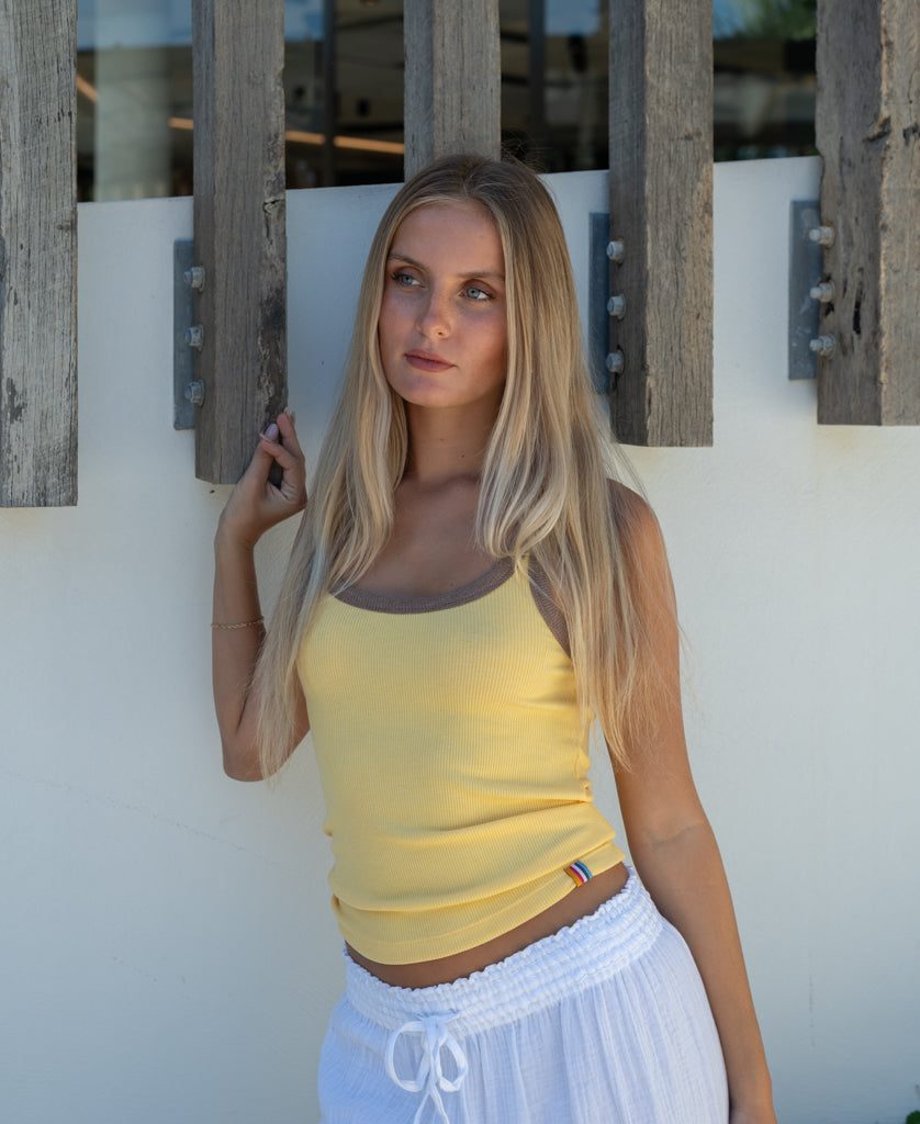 Golden Breed Flick Ringer Tank | Lemon / Espresso - Tank Tops
