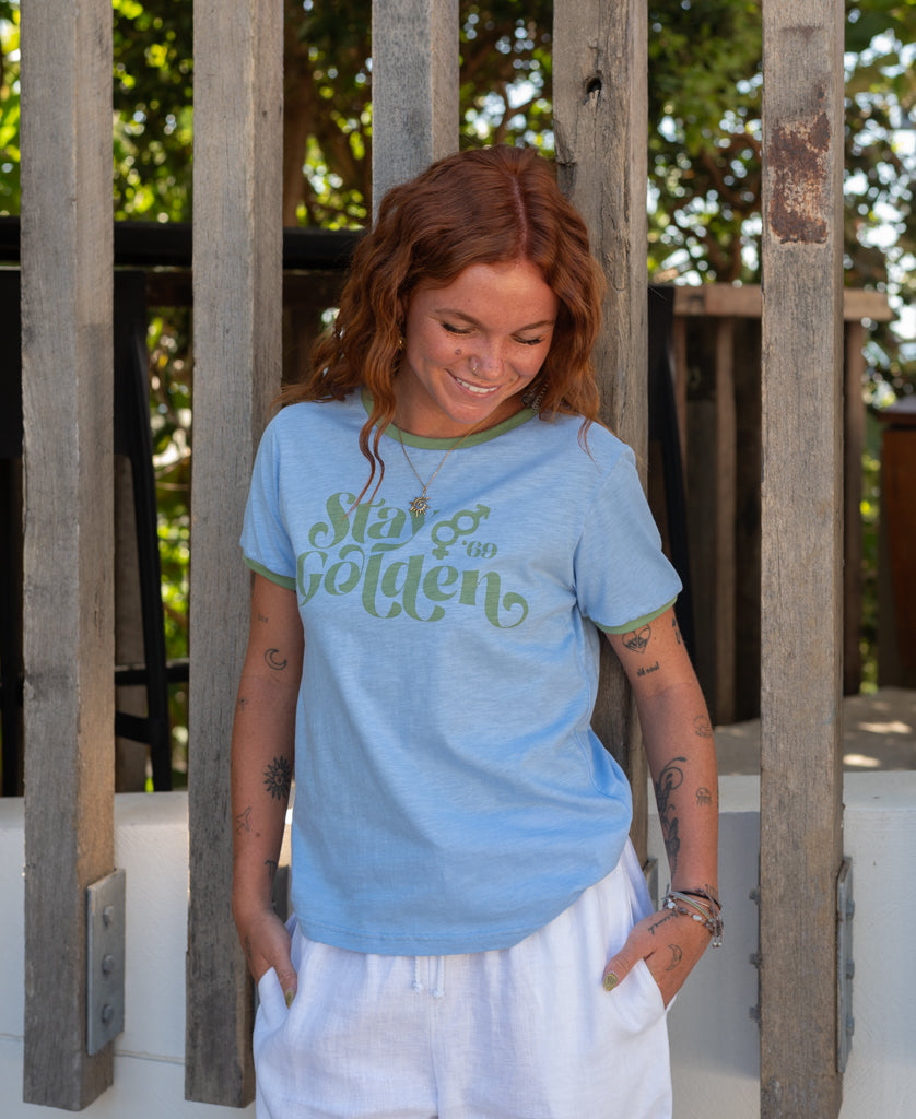 Golden Breed Stay Golden Ringer | Finch / Moss - T-Shirts