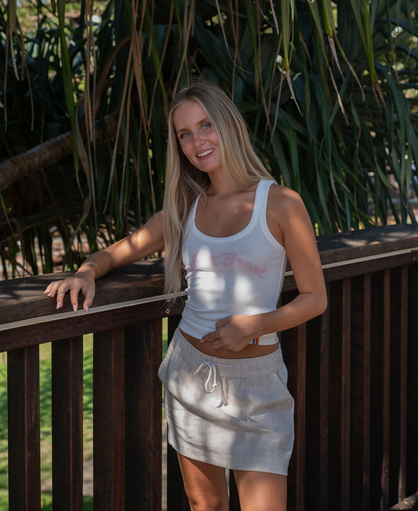 Gigi Retro Linen Mini Skirt | Natural