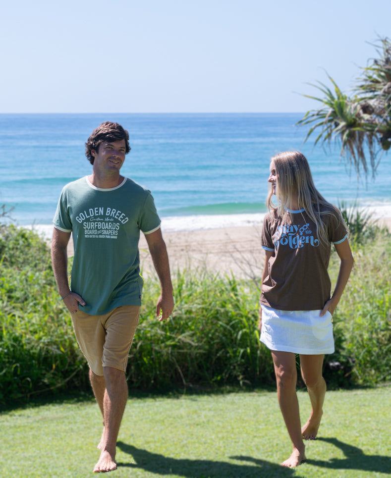 Golden Breed Kai Ringer Tee | Leaf Green - T-Shirts
