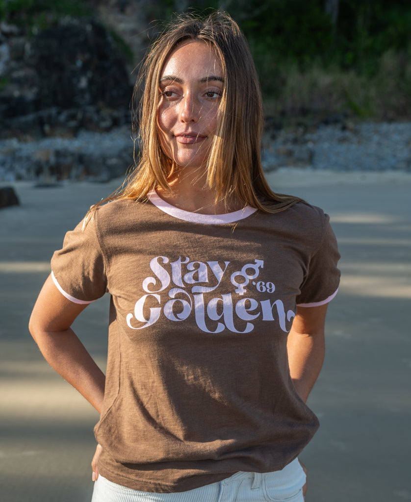 Golden Breed Stay Golden Ringer | Espresso/Baby Pink - T-Shirts