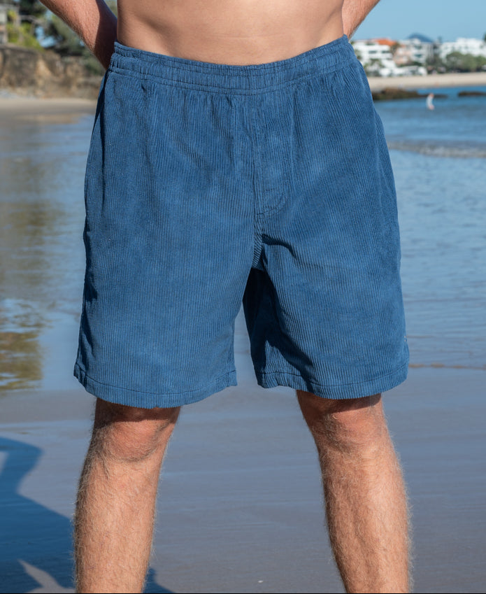 Golden Breed Floyd Cord Elastic Waist Walkshort | Blue Mist - Short Trousers