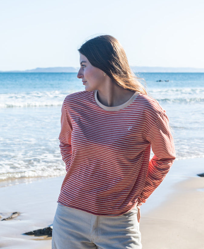 Golden Breed Mary LS | Wash Red/Beige - T-Shirts