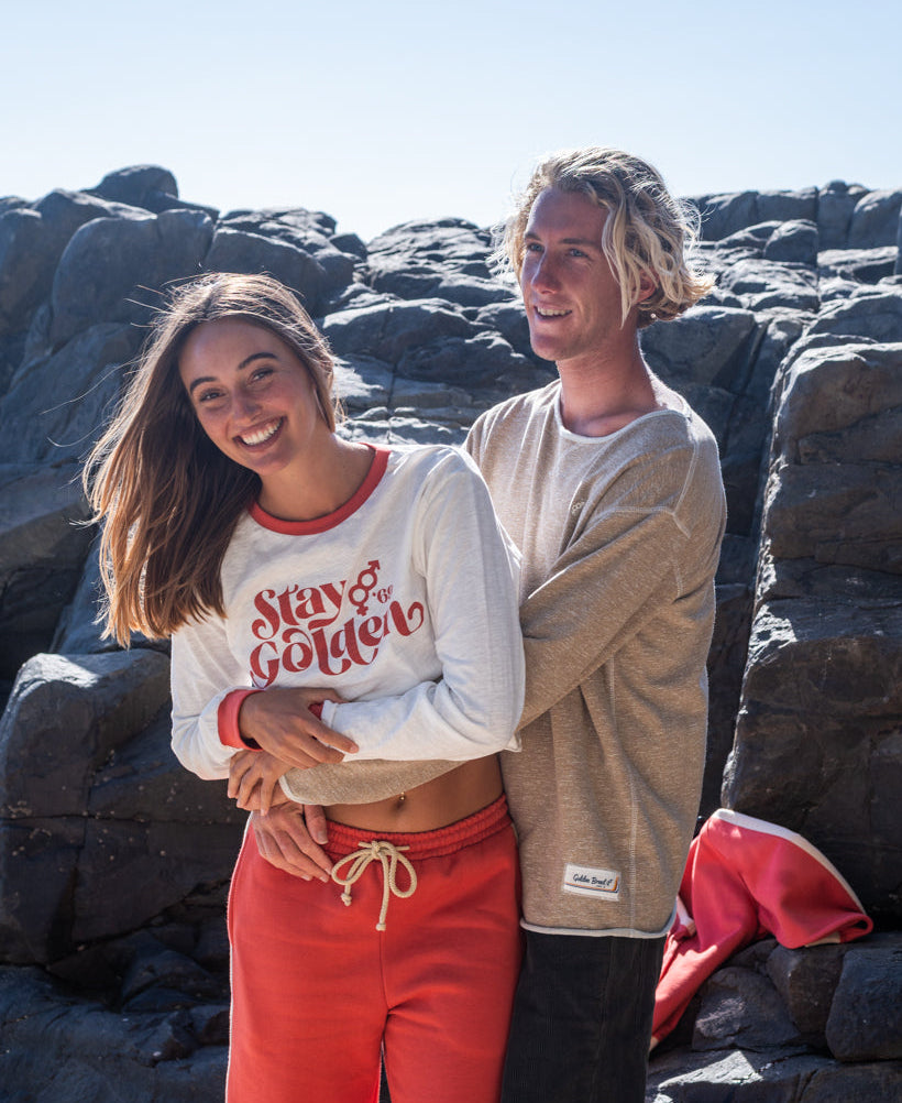 Golden Breed Stay Golden LS | Off White/Wash Red - T-Shirts