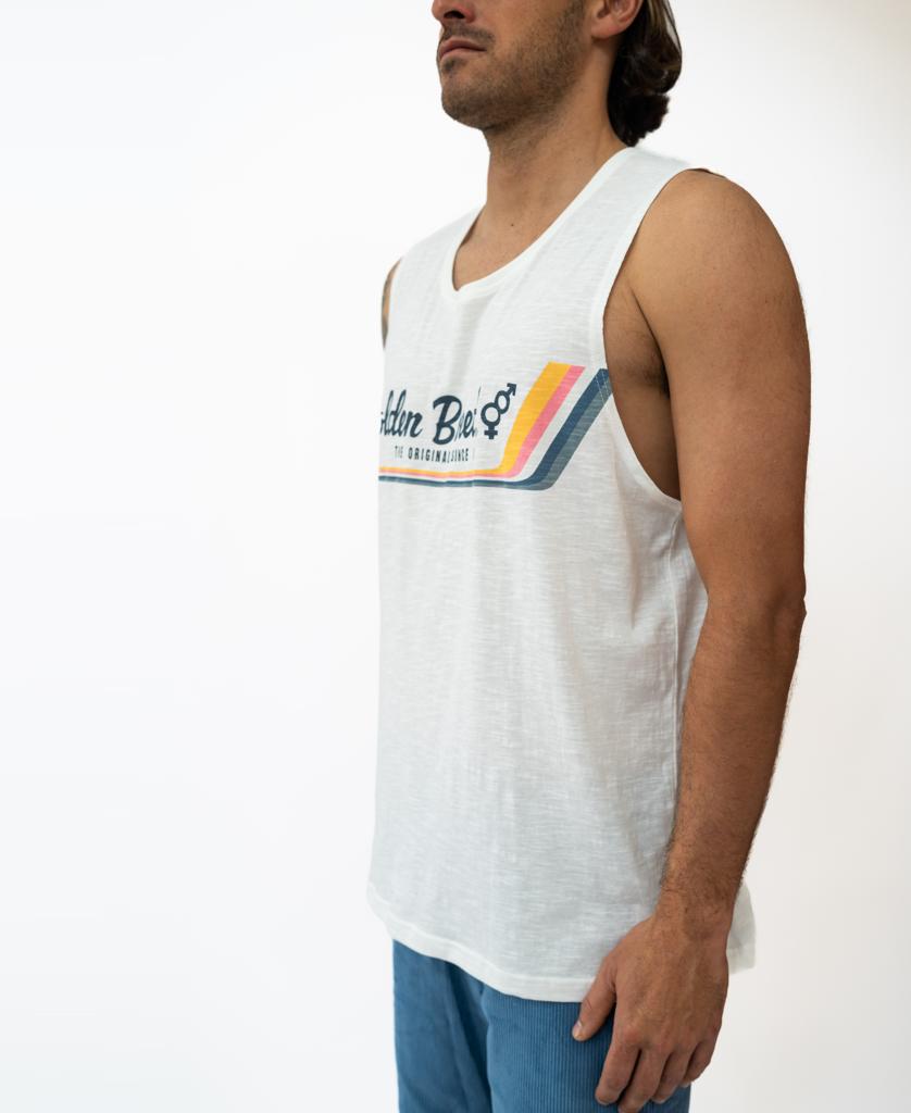 Retro Muscle Tank | Off White-Golden Breed