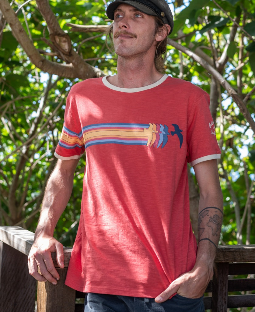Birds Ringer Tee | Wash Red