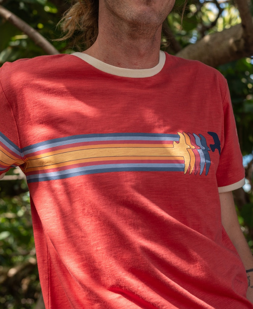 Birds Ringer Tee | Wash Red