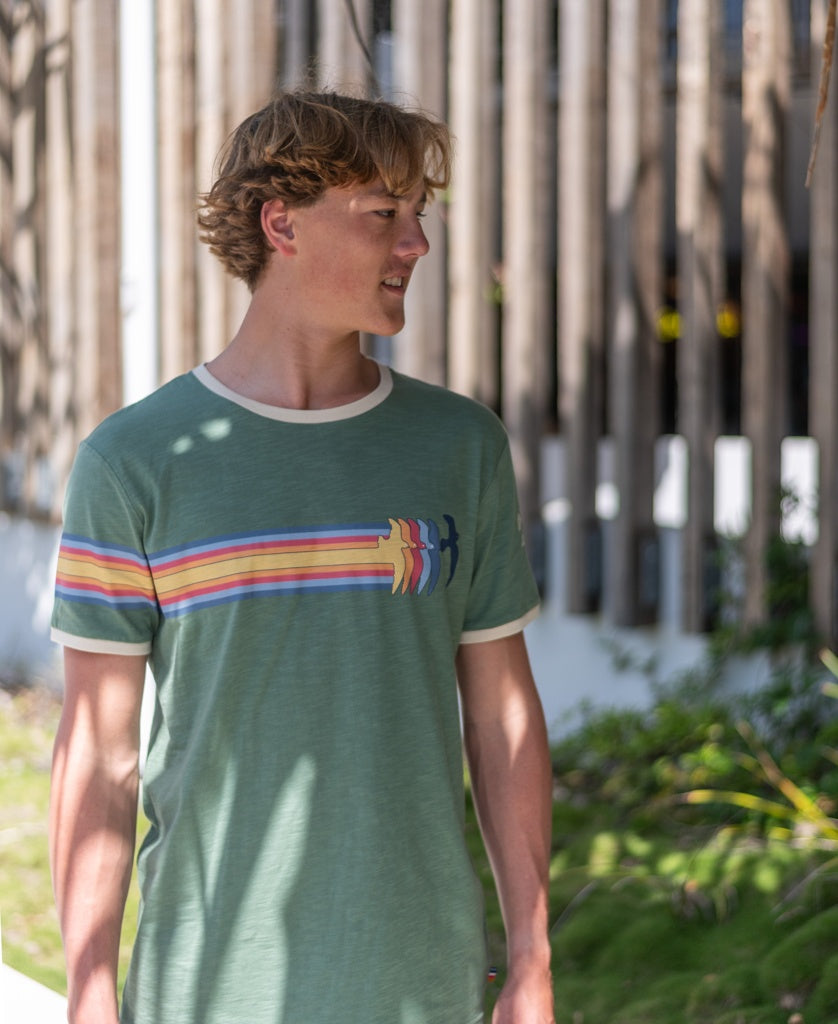 Birds Ringer Tee | Leaf Green