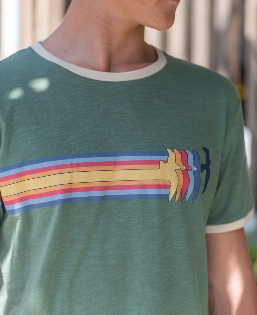 Golden Breed Birds Ringer Tee | Leaf Green - T-Shirts