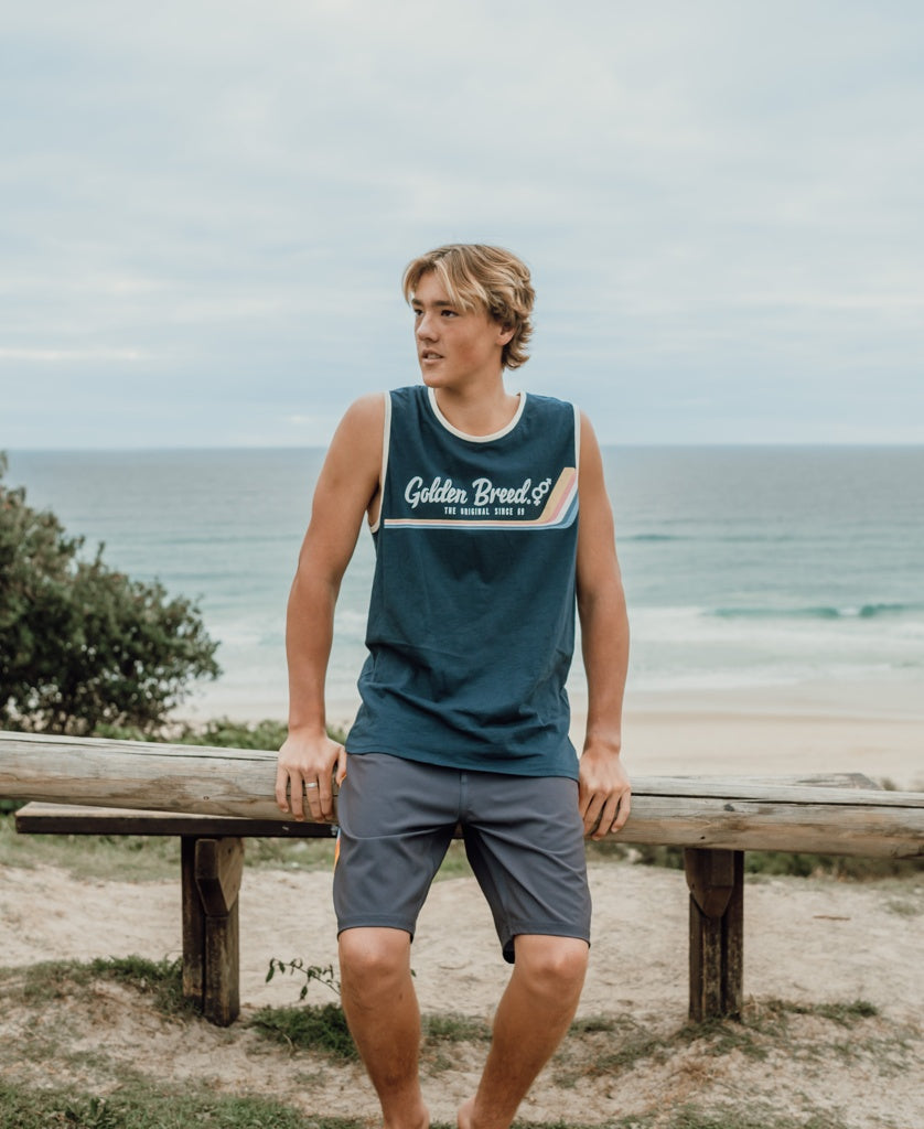 Retro Ringer Muscle Tank | Navy-Golden Breed