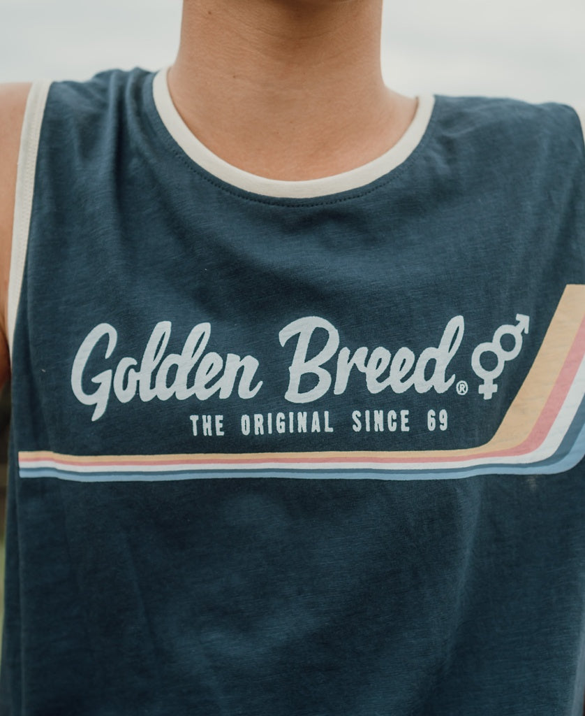 Retro Ringer Muscle Tank | Navy-Golden Breed