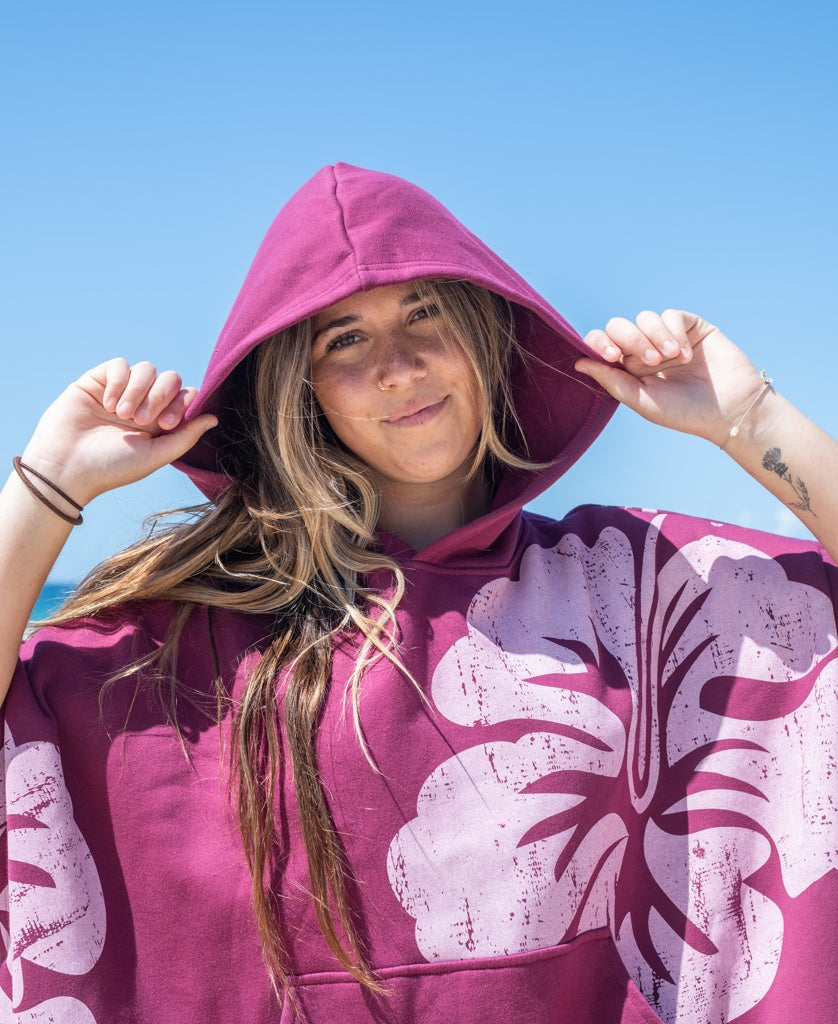 Surf Poncho Hibiscus | Plum