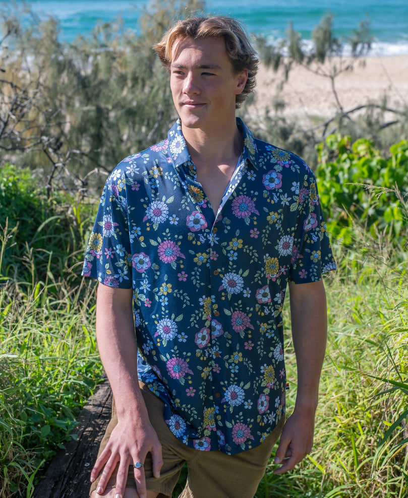 Golden Breed Gunna Happy Floral Shirt | Navy - Shirts