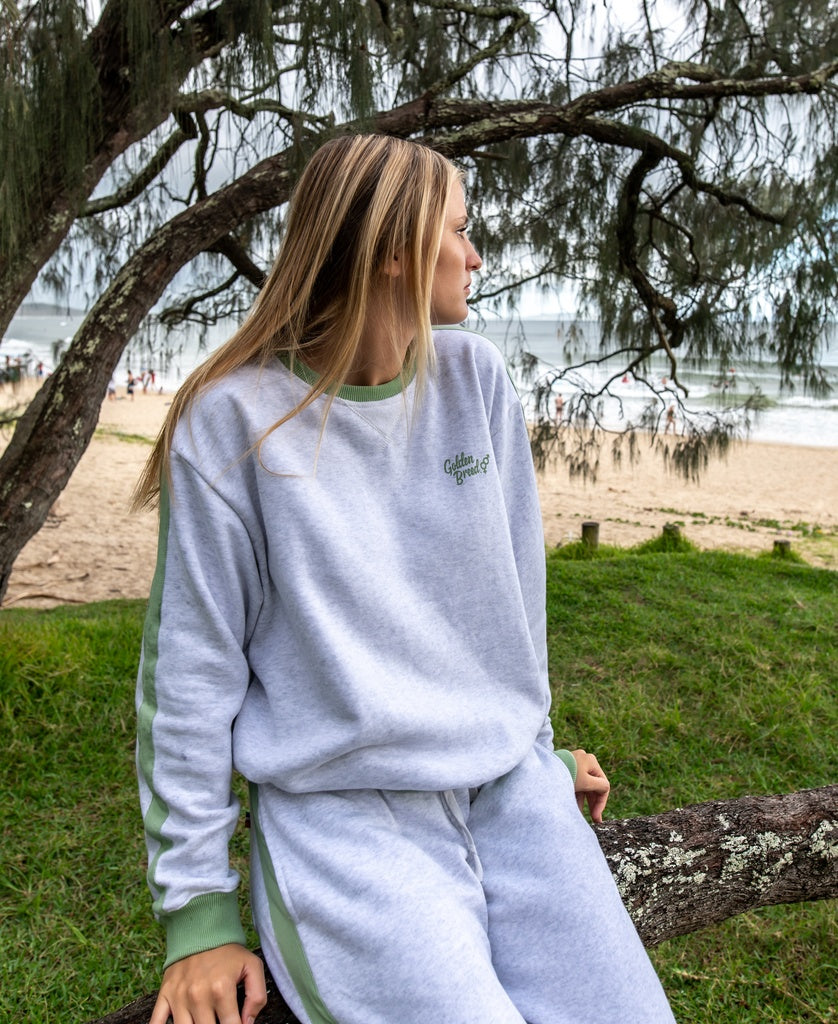 Koby Ringer Sweat | White Misty/Moss