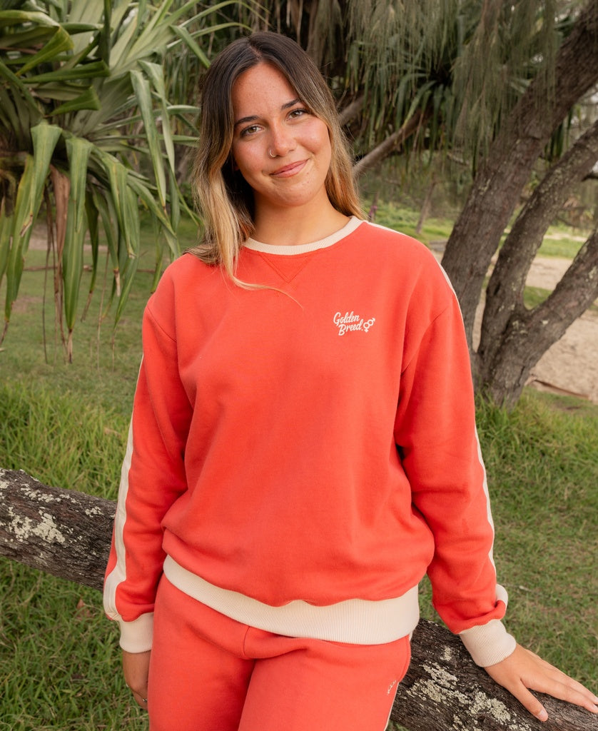 Koby Ringer Sweat | Wash Red/Beige