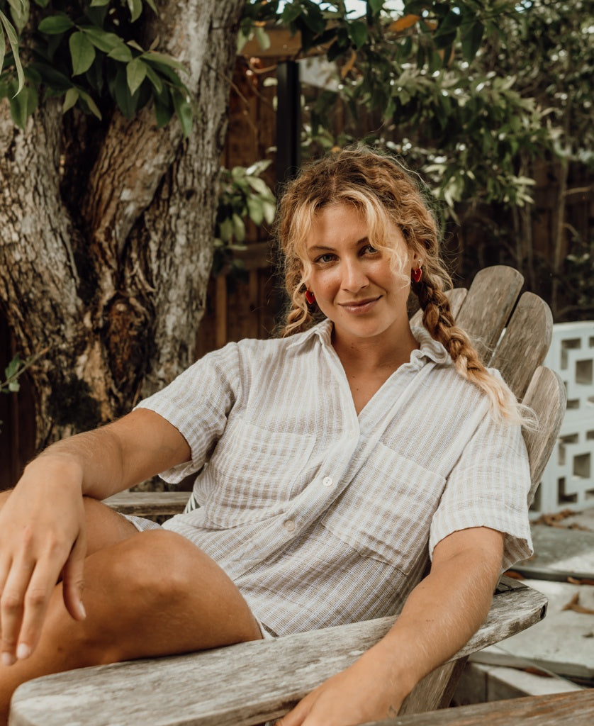 Bella Dress | Off White Stripe-Golden Breed