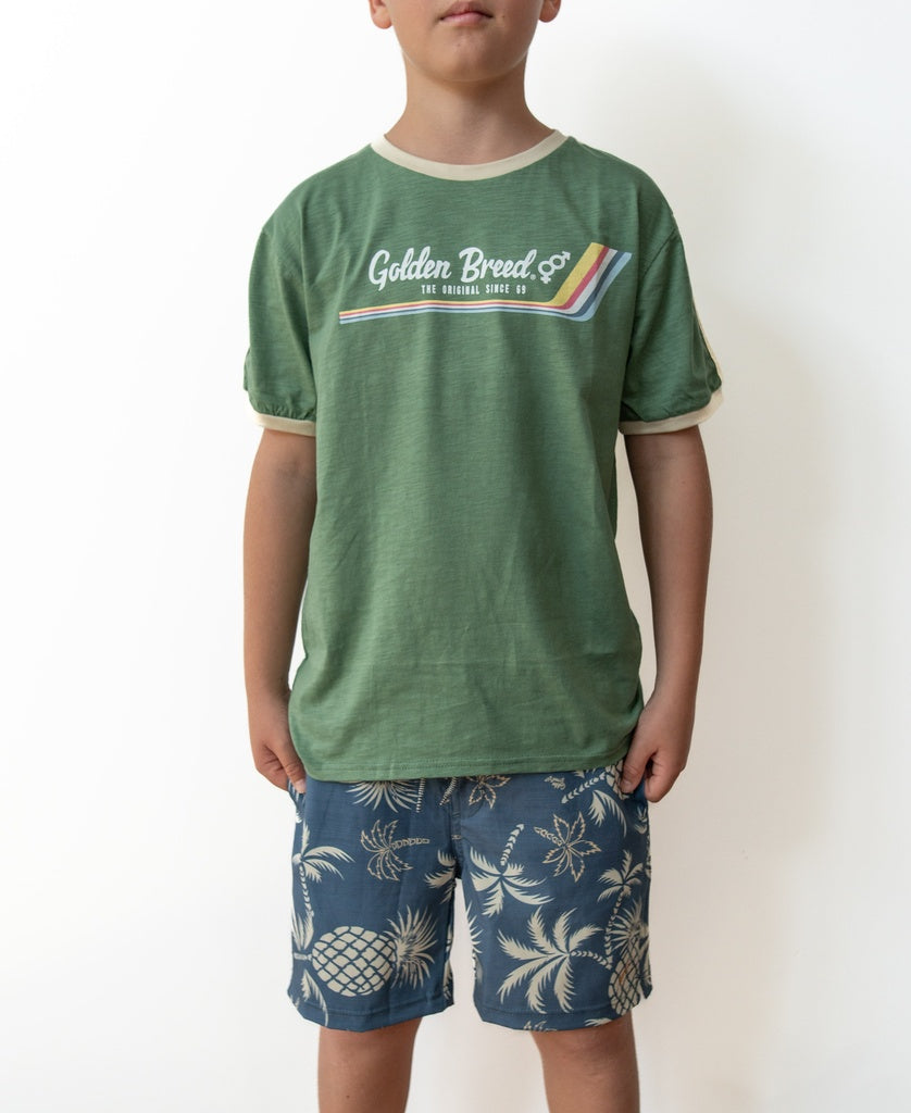 Boys Retro Ringer Tee | Leaf Green