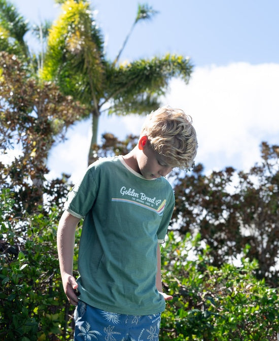 Boys Retro Ringer Tee | Leaf Green