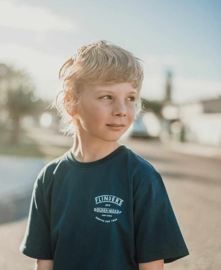 Flinders Boards Boys Tee | Navy-Golden Breed