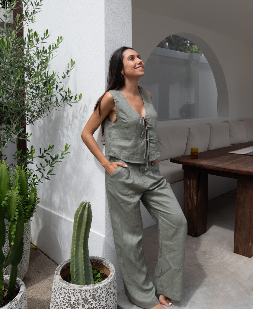 Janine Pant Linen | Dark Khaki