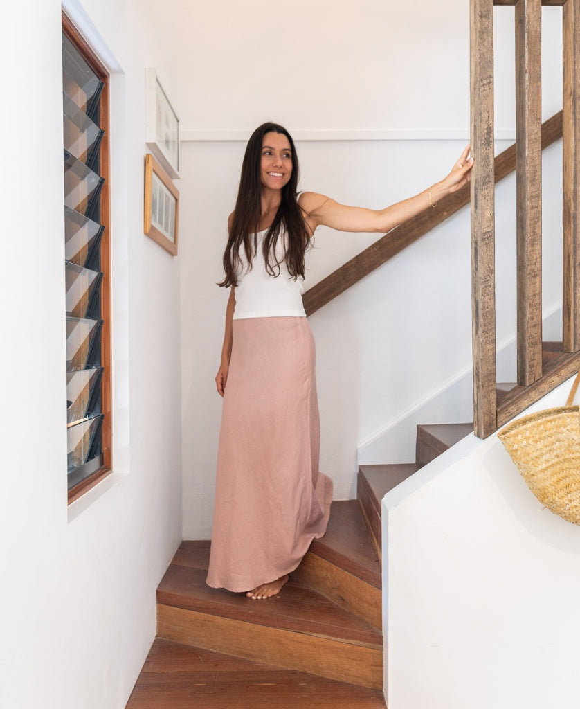 Pearl Maxi Skirt Linen | Blush