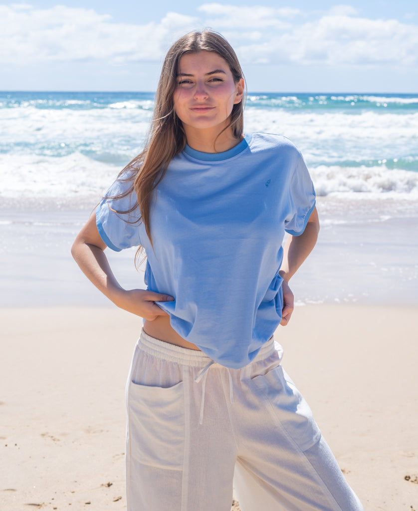 Golden Breed Becca Retro Tee | Finch/Surf Blue - T-Shirts