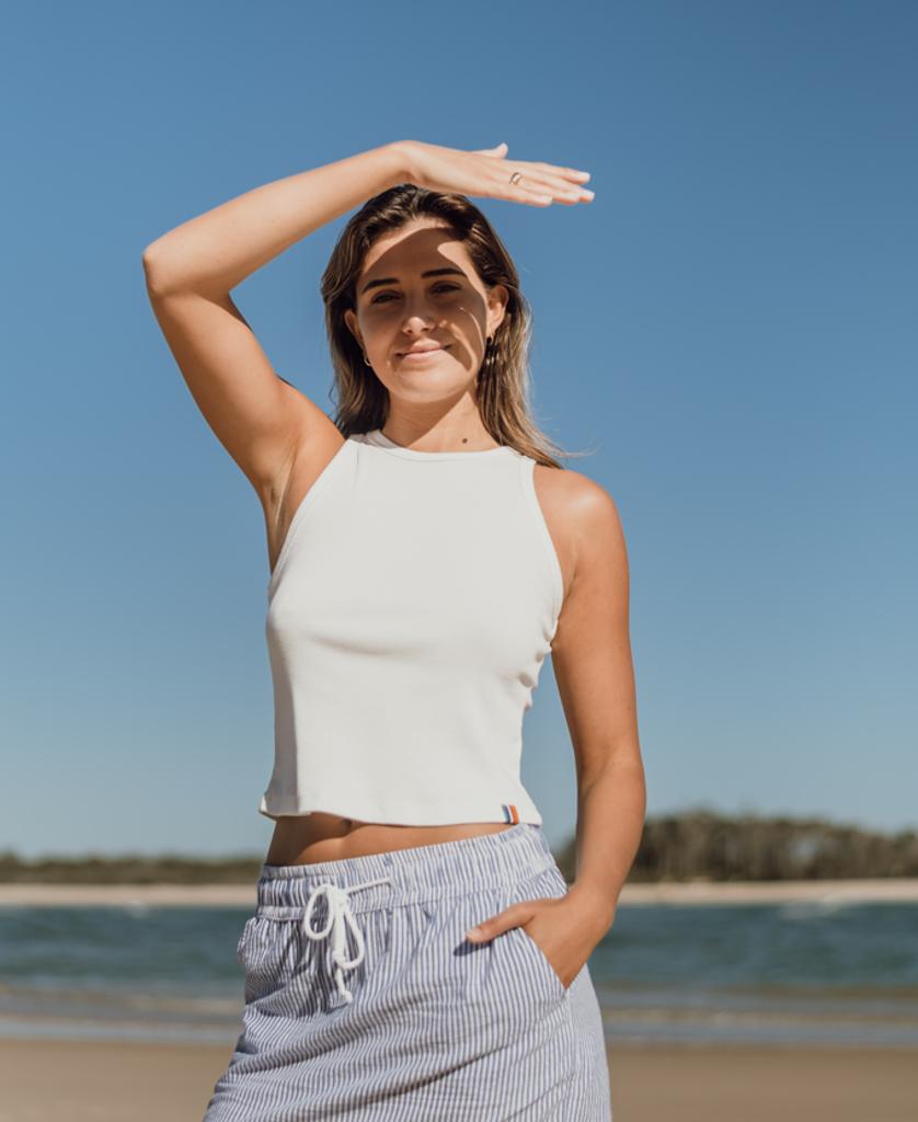 Gigi Linen Mini Skirt | Stripe-Golden Breed