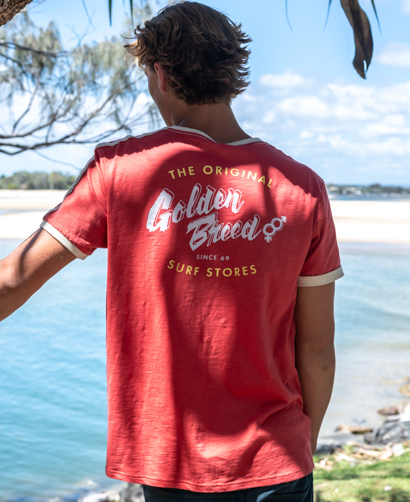 Golden Breed Break Ringer Tee | Wash Red - T-Shirts