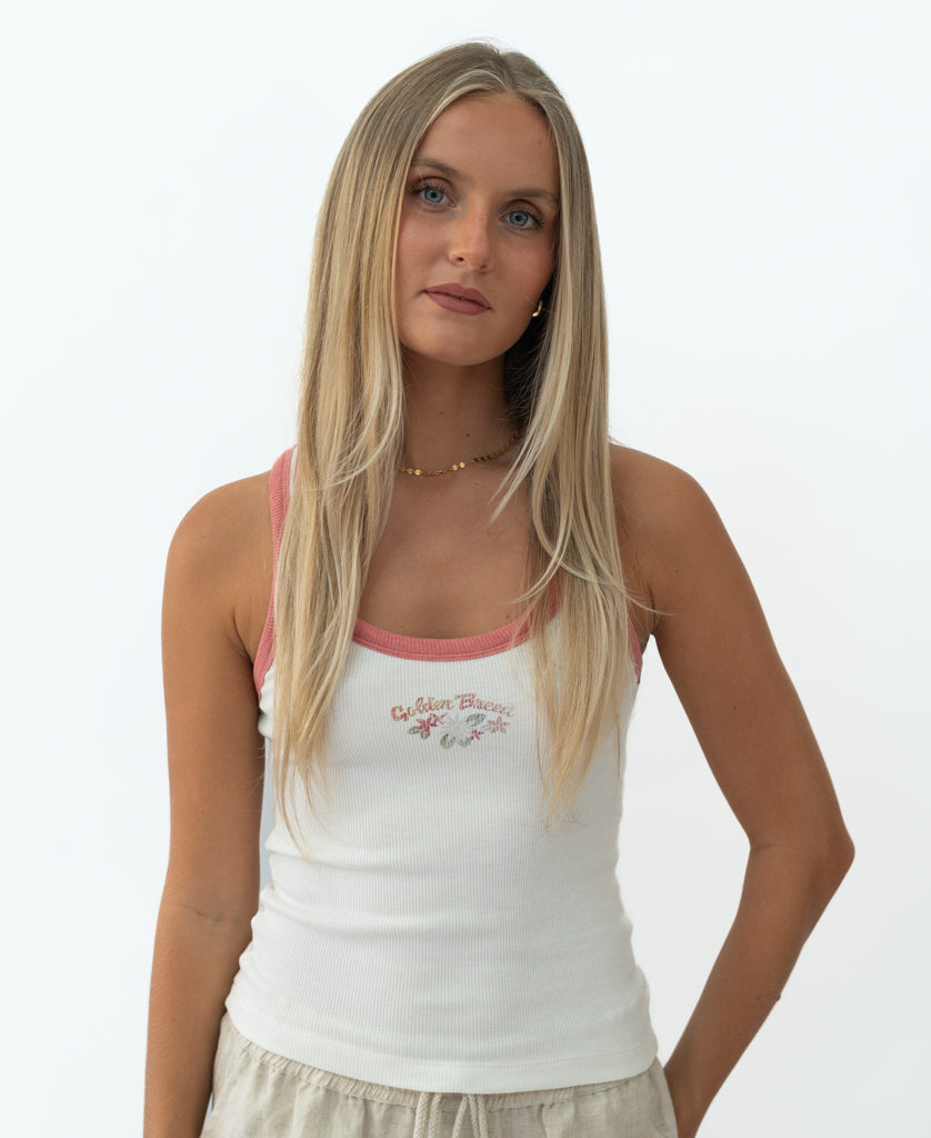 Golden Breed Aloha Ringer Tank | White - Tank Tops