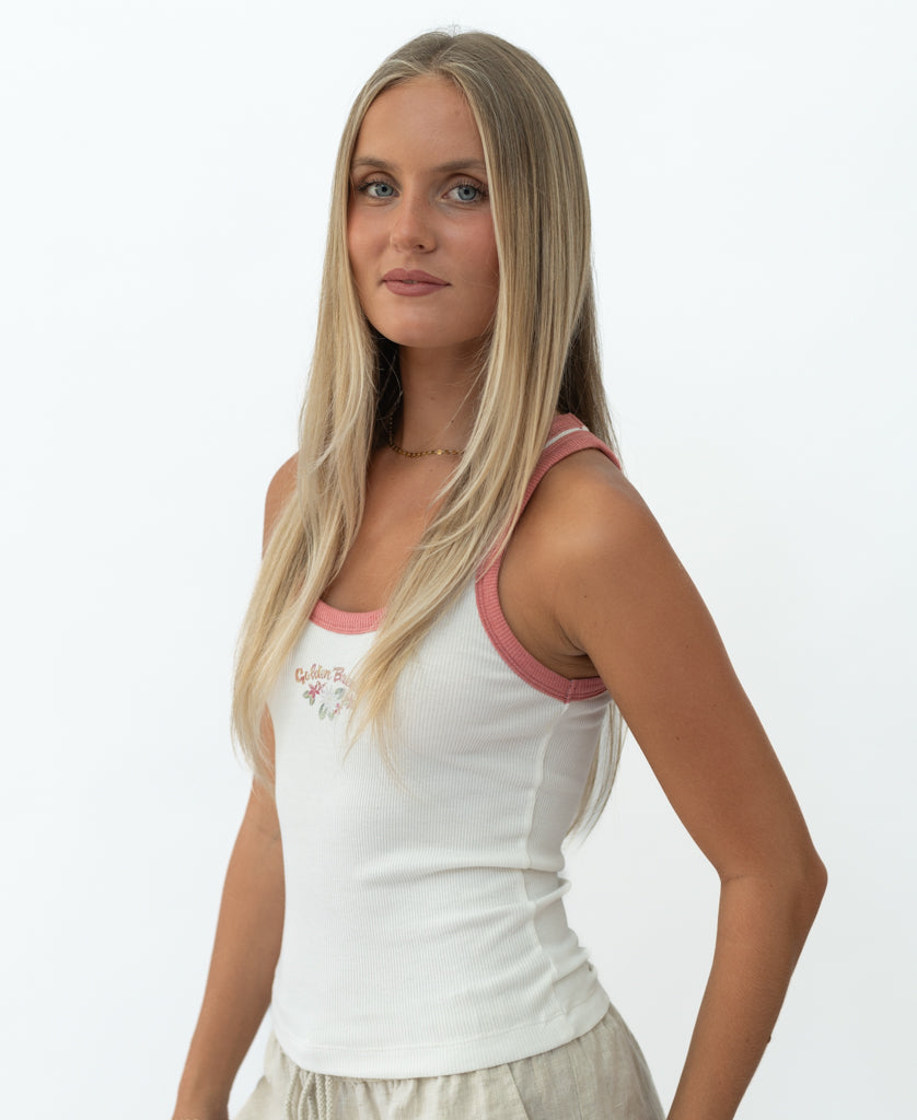 Golden Breed Aloha Ringer Tank | White - Tank Tops
