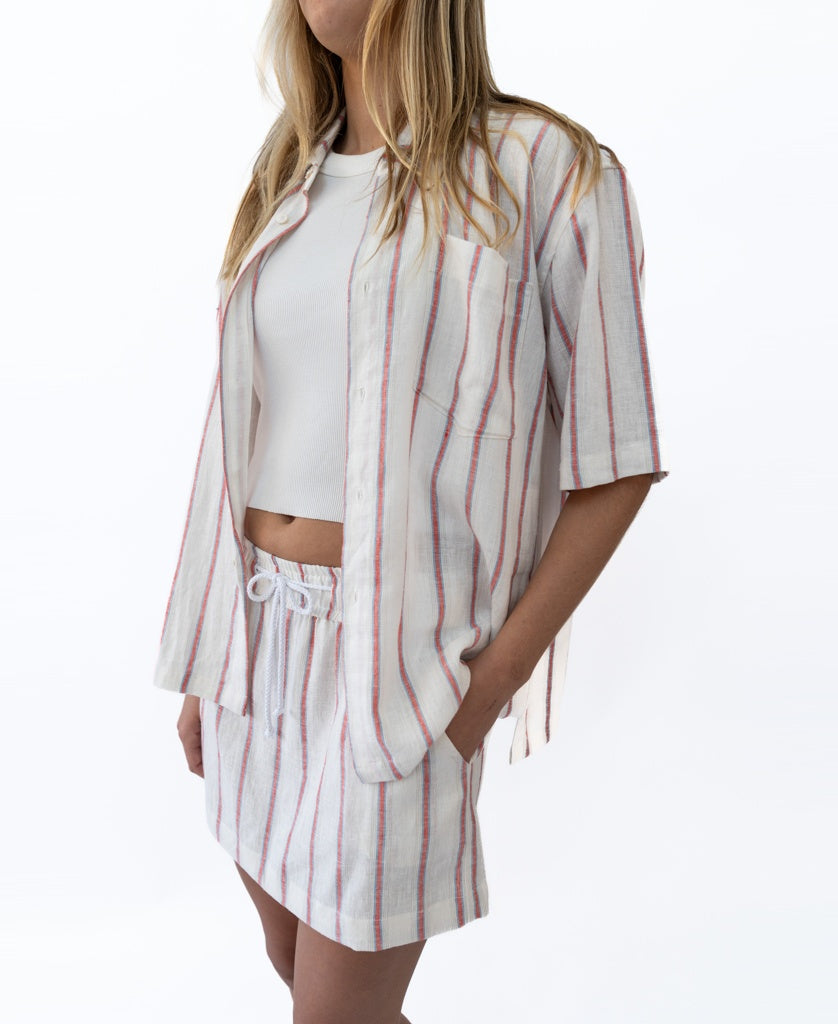 Golden Breed Bailey Shirt | Off White / Red Stripe - Shirts