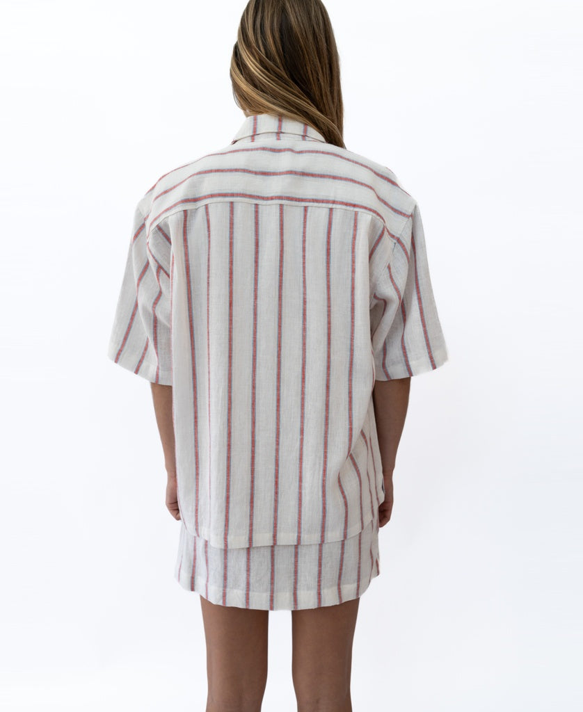 Golden Breed Bailey Shirt | Off White / Red Stripe - Shirts