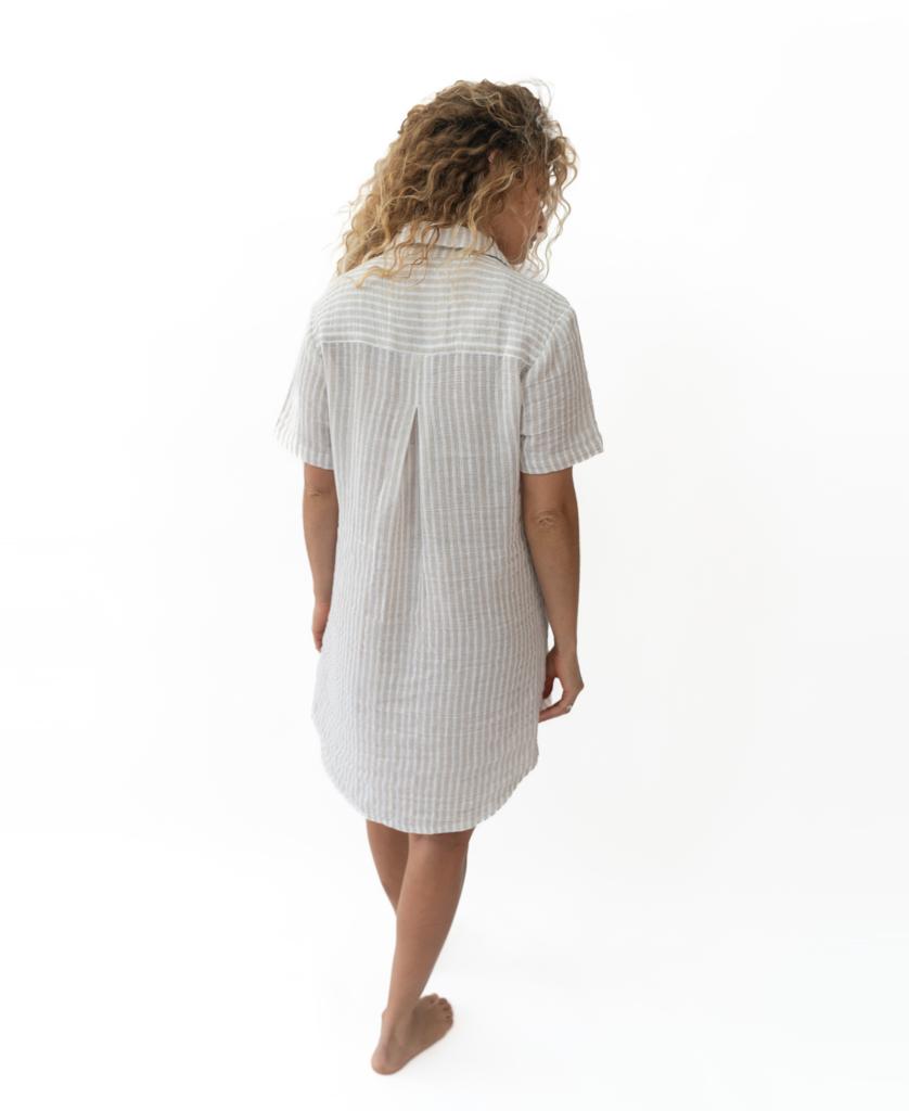 Bella Dress | Off White Stripe-Golden Breed