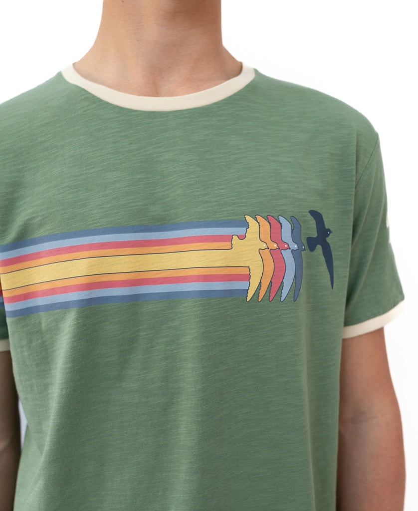 Golden Breed Birds Ringer Tee | Leaf Green - T-Shirts