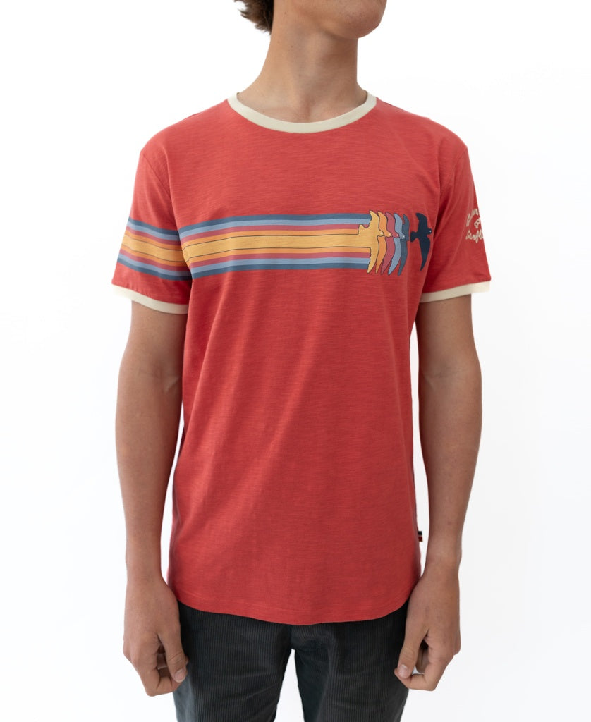 Birds Ringer Tee | Wash Red