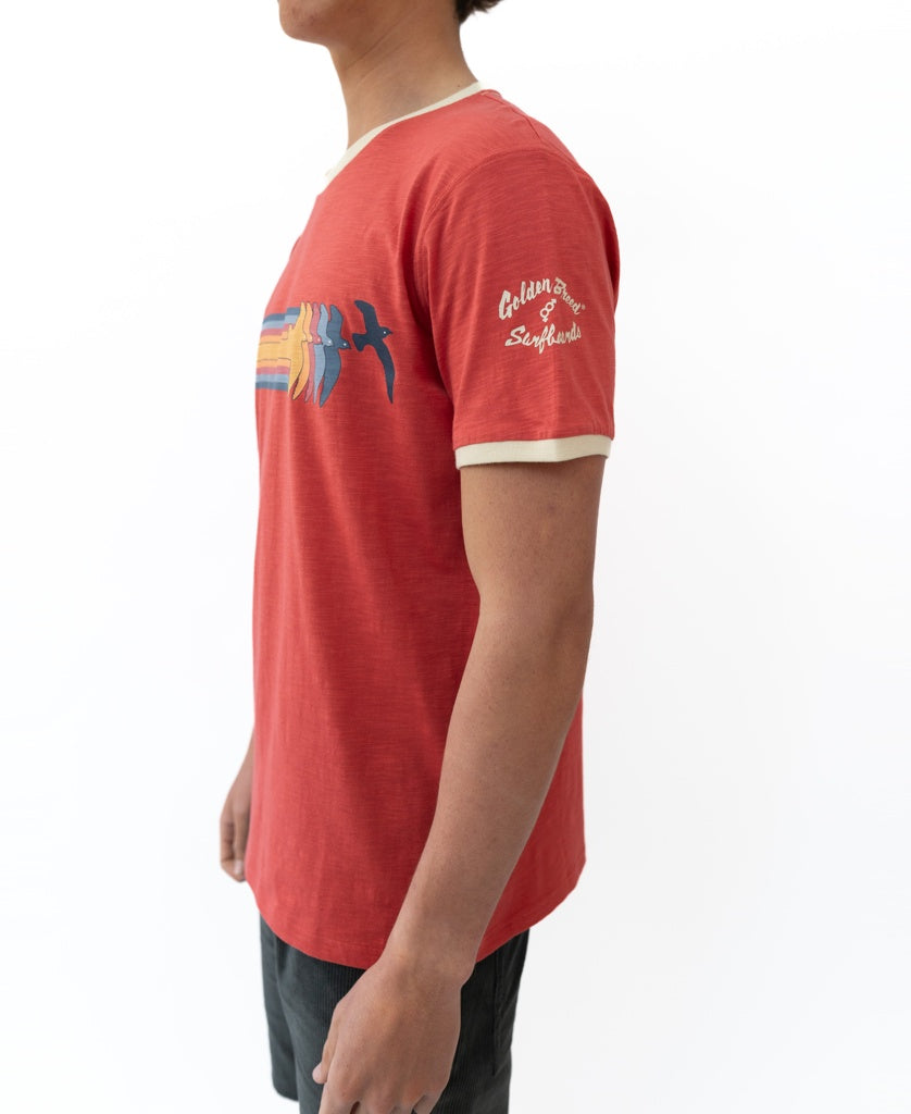 Birds Ringer Tee | Wash Red