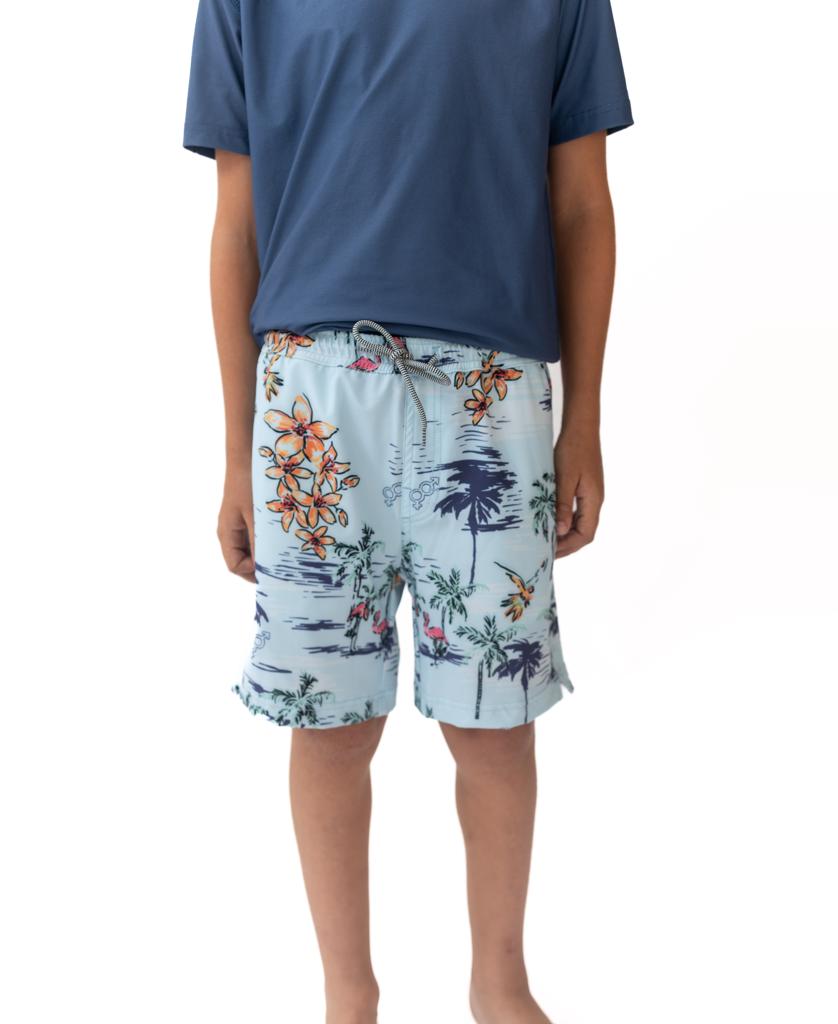 Flamingos Elastic Boys Boardie | Turquoise-Golden Breed