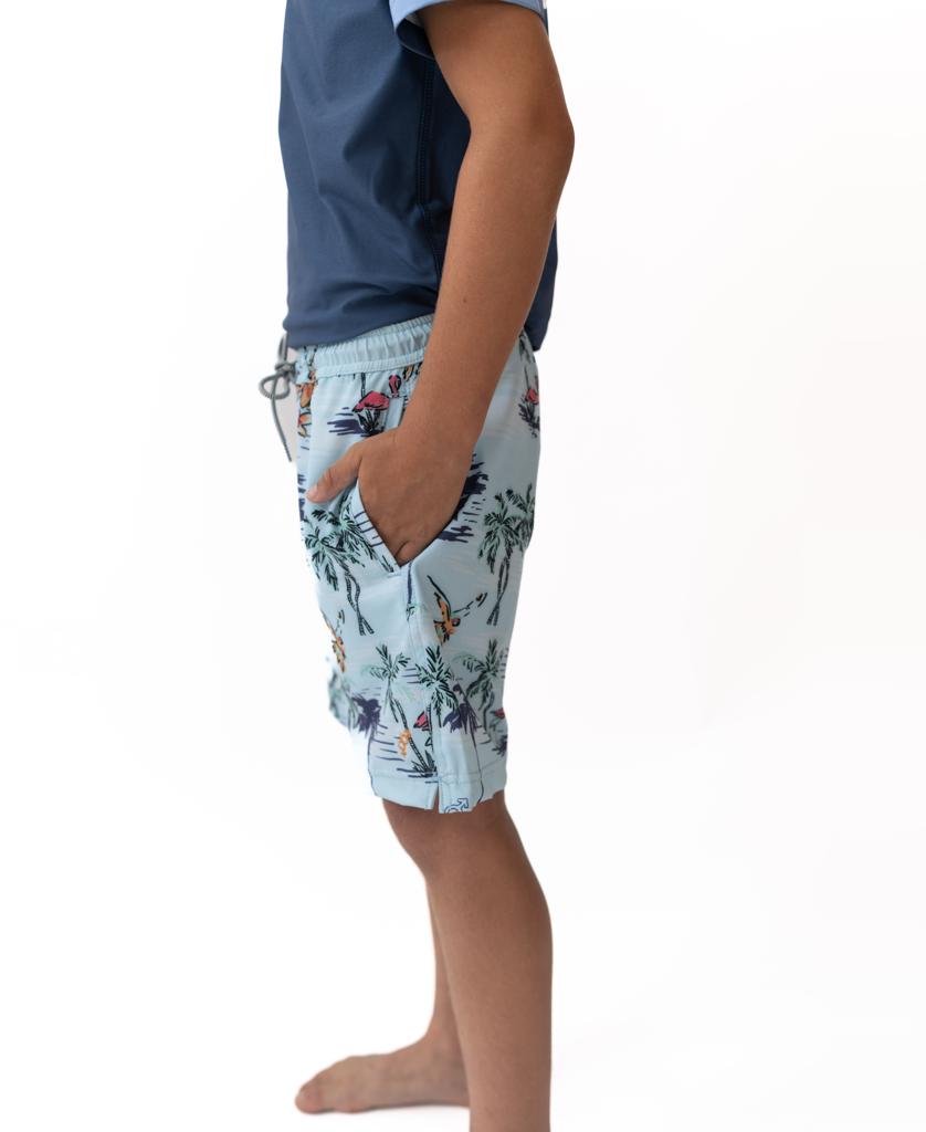 Flamingos Elastic Boys Boardie | Turquoise-Golden Breed