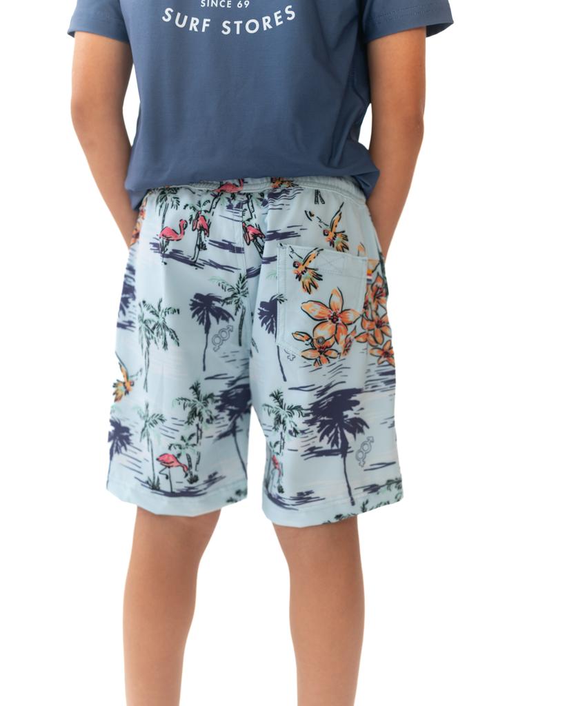 Flamingos Elastic Boys Boardie | Turquoise-Golden Breed