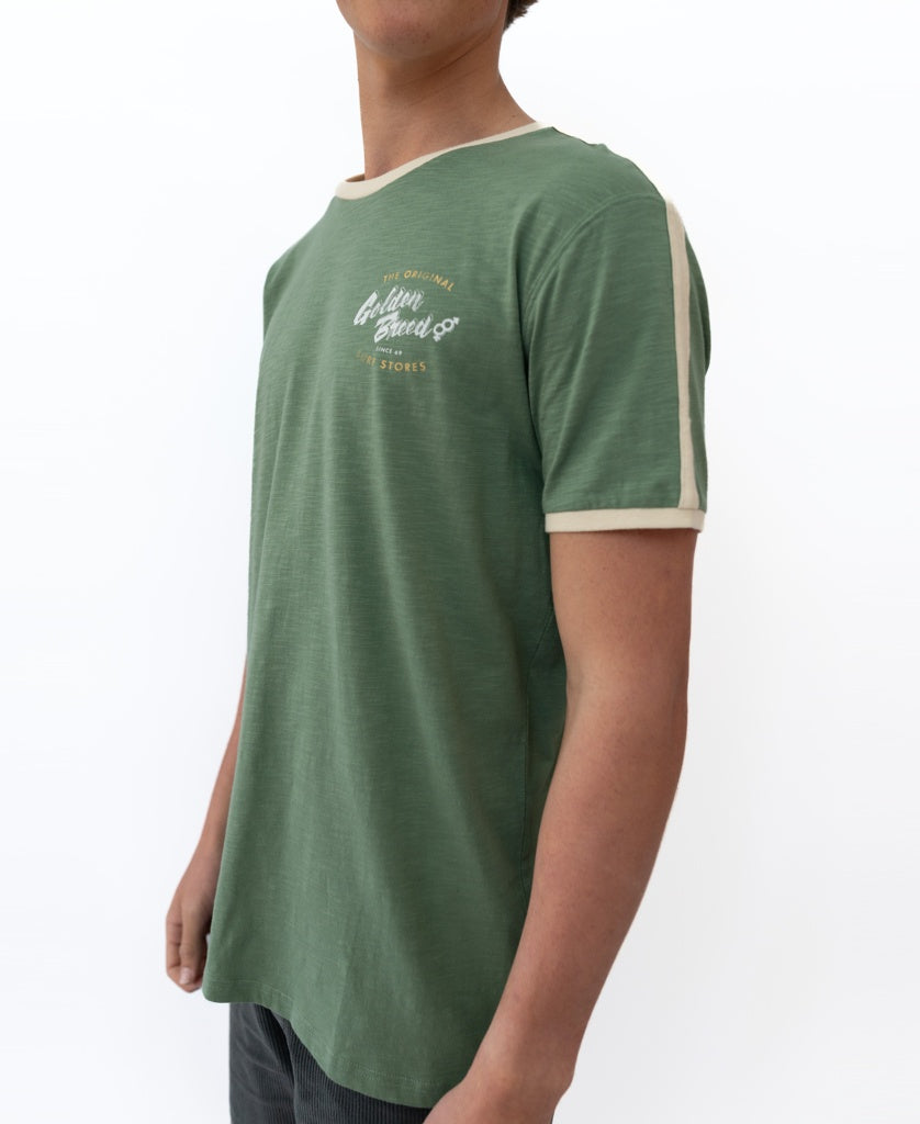 Golden Breed Break Ringer Tee | Leaf Green - T-Shirts